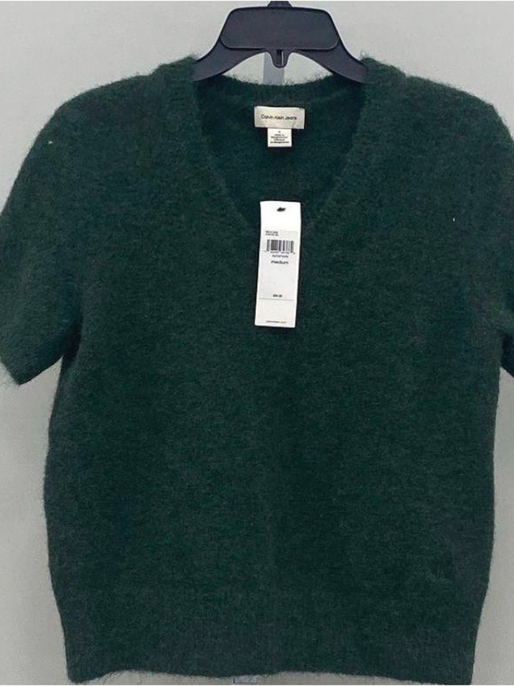 Calvin Klein Deep Green Mohair Blend V-Neck Sweater